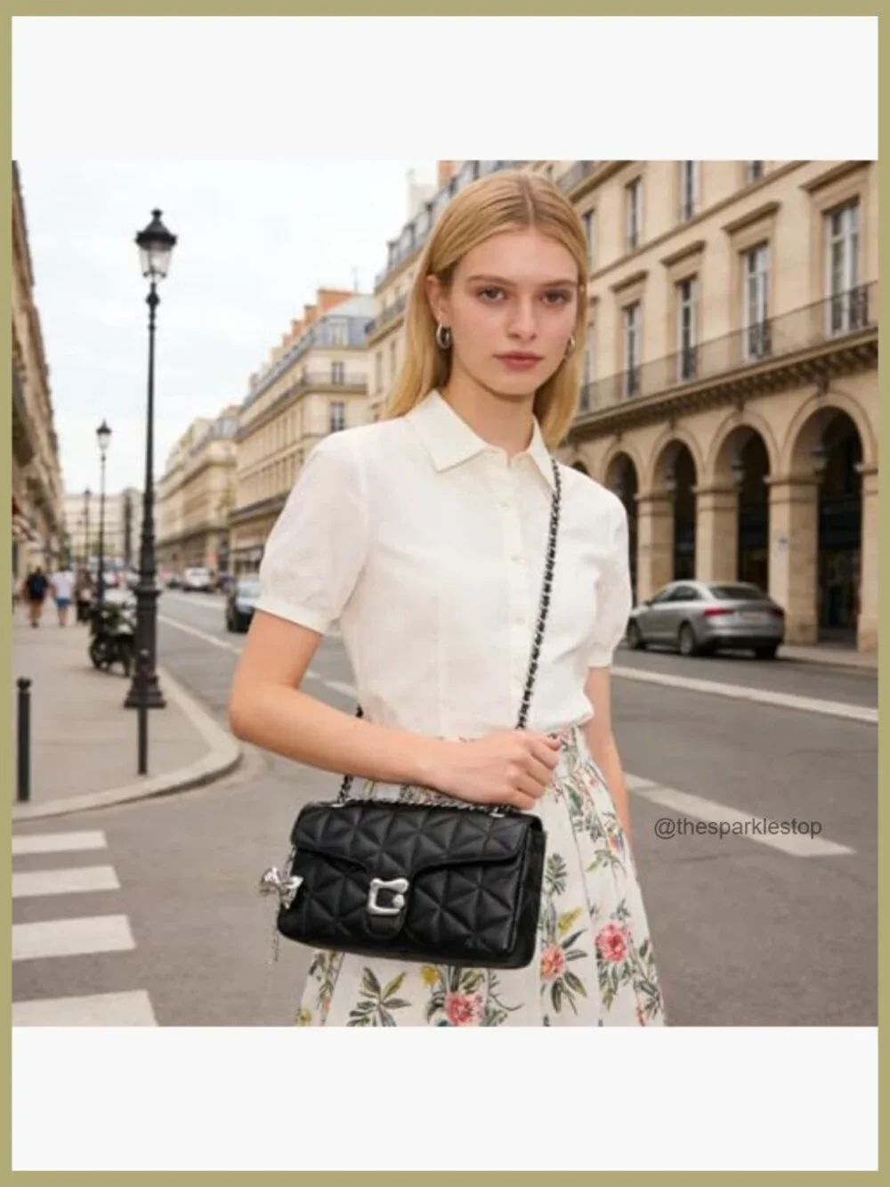 Quilted Crossbody Bag with Adjustable Chain Strap - Vegan Leather Satchel
